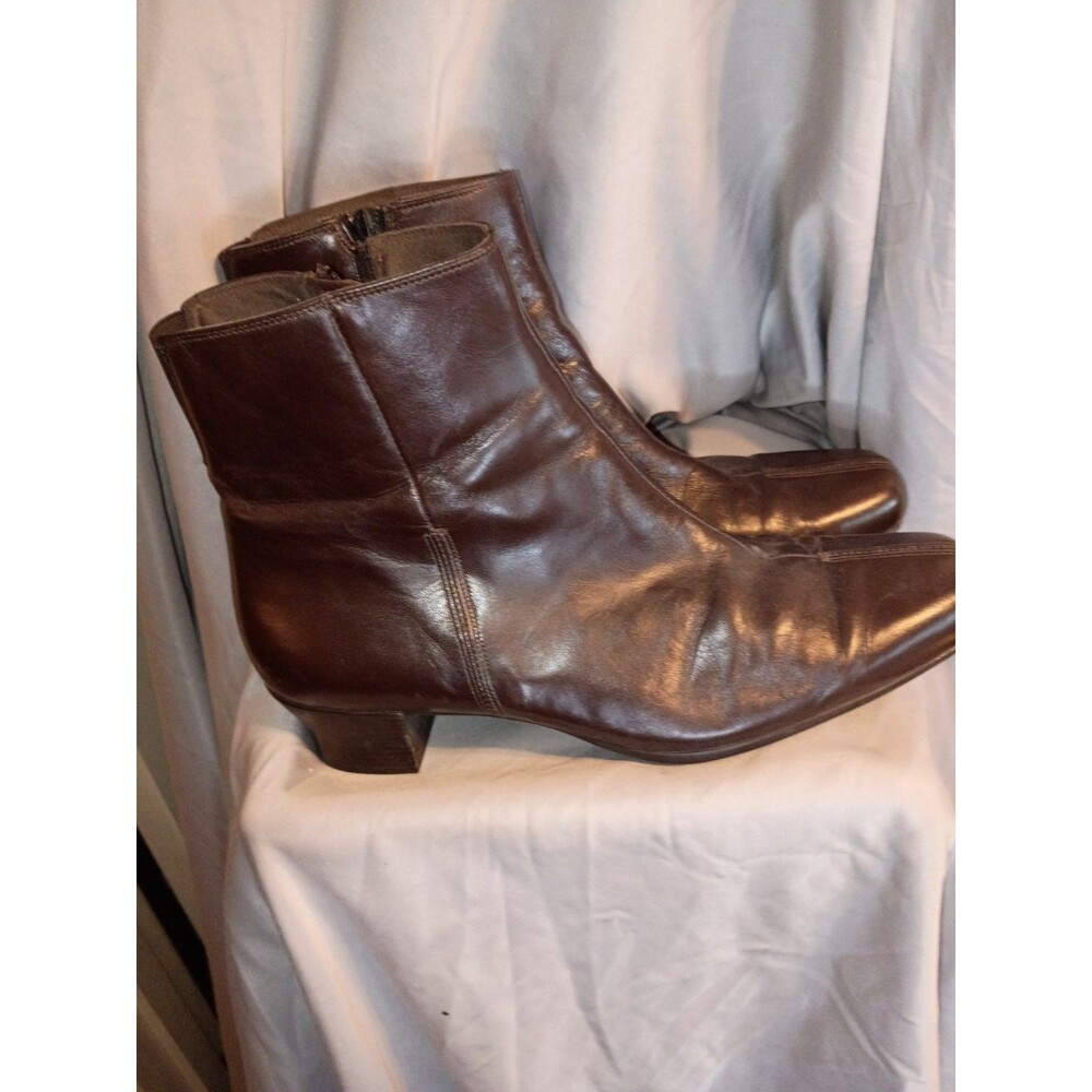 Munro Lillian Ankle Boots Soft Dark Brown Leather Side Zip Sz 12